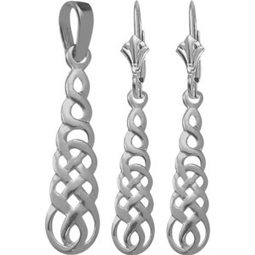 Elite Jewels 10K White Gold Celtic Earrings & Pendant Set with 18 inch chain