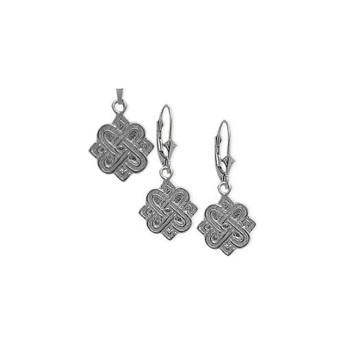 Elite Jewels Sterling Silver Celtic 4 Point Knot Earrings & Pendant Set with 18 inch chain