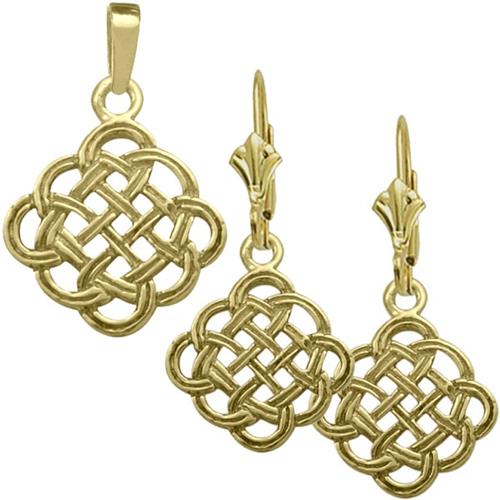 Elite Jewels 10K Yellow Gold Celtic Earrings & Pendant Set with 18 inch chain