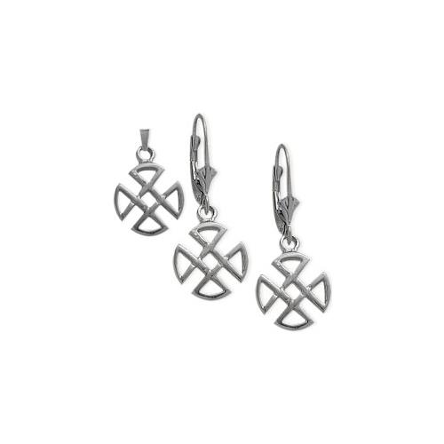 Elite Jewels 10K White Gold Celtic 4 Trinity Earrings & Pendant Set with 18 inch chain