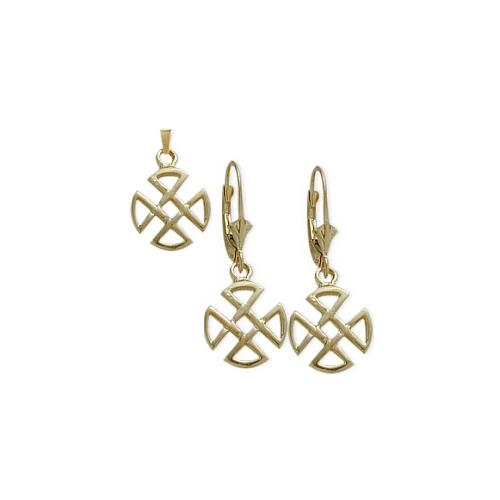 Elite Jewels 10K Yellow Gold Celtic 4 Trinity Earrings & Pendant Set with 18 inch chain