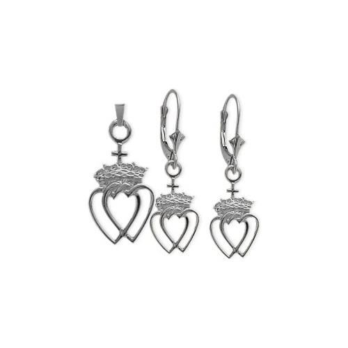 Elite Jewels 10K White Gold Celtic Crowned Heart Earrings & Pendant Set with 18 inch chain