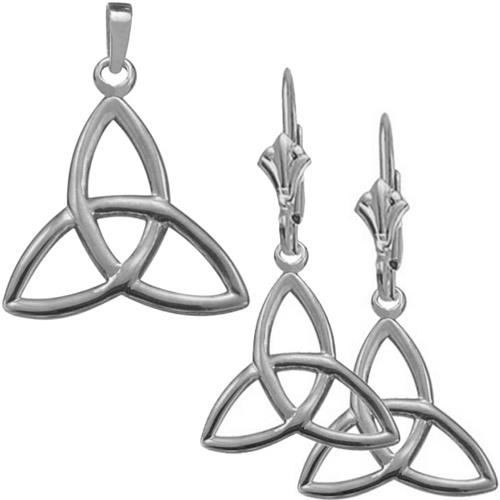 Elite Jewels 10K White Gold Celtic Knot Earrings & Pendant Set with 18 inch chain