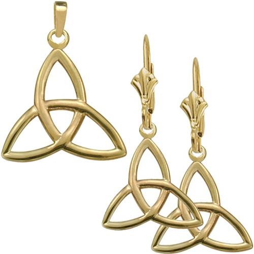 Elite Jewels 10K Yellow Gold Celtic Knot Earrings & Pendant Set with 18 inch chain