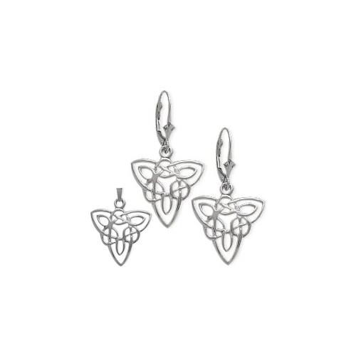 Elite Jewels 10K White Gold Celtic Earrings & Pendant Set with 18 inch chain