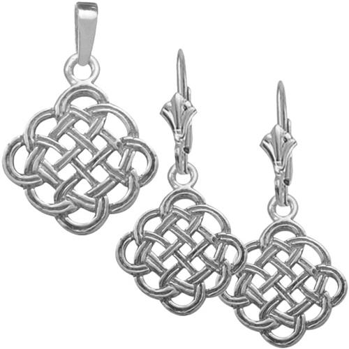 Elite Jewels Sterling Silver Celtic Earrings & Pendant Set with 18 inch chain