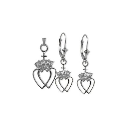 Elite Jewels Sterling Silver Celtic Crowned Heart Earrings & Pendant Set with 18 inch chain