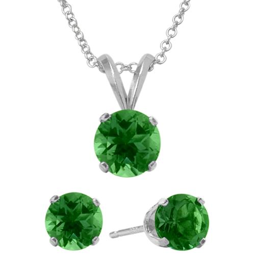 Elite Jewels 18 " Silver Created Emerald 2.45 carat Necklace and Earrings Set