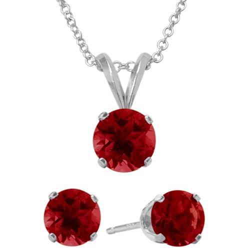 Elite Jewels 18 " Silver Created Ruby 3 carat Necklace and Earrings Set