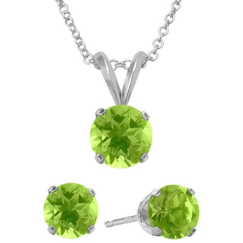 Elite Jewels 18 " Silver Peridot 2.1 carat Necklace and Earrings Set