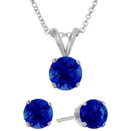 Elite Jewels 18 " Silver Created Sapphire 3 carat Necklace and Earrings Set