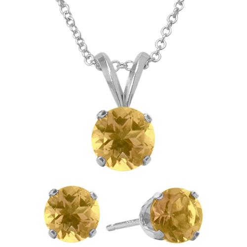 Elite Jewels 18 " Silver Citrine 2 carat Necklace and Earrings Set