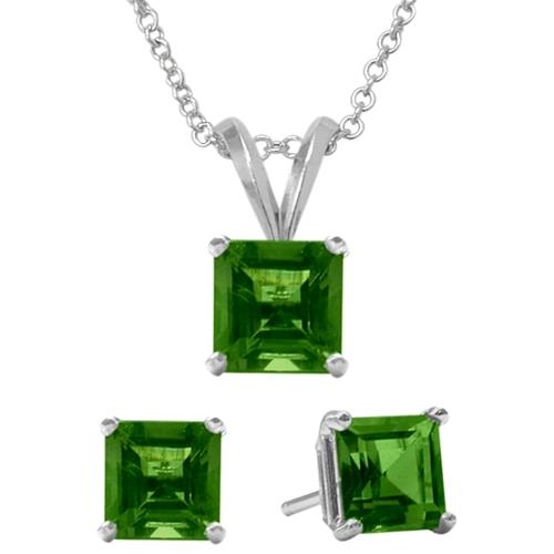 Elite Jewels 18 " Silver Created Emerald 1.65 carat Necklace and Earrings Set