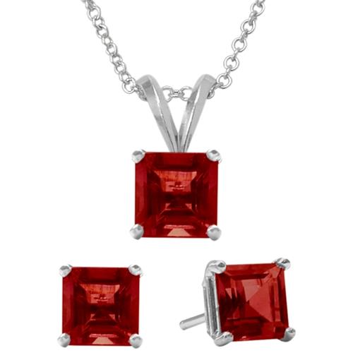 Elite Jewels 18 " Silver Created Ruby 2.4 carat Necklace and Earrings Set