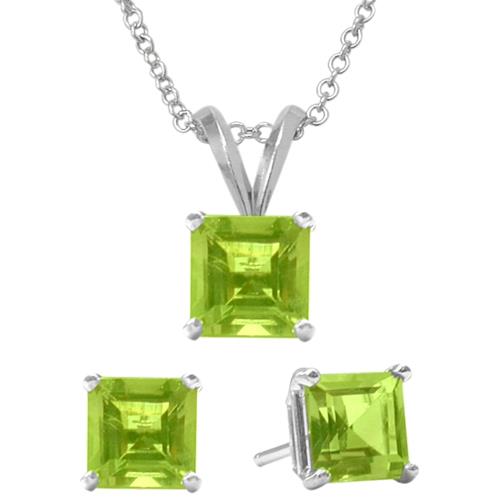 Elite Jewels 18 " Silver Peridot 2 carat Necklace and Earrings Set