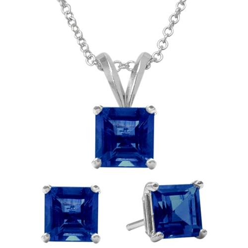 Elite Jewels 18 " Silver Created Sapphire 1.8 carat Necklace and Earrings Set