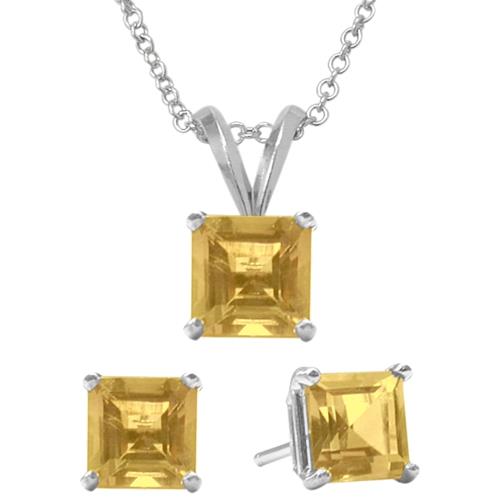 Elite Jewels 18 " Silver Citrine 1.8 carat Necklace and Earrings Set