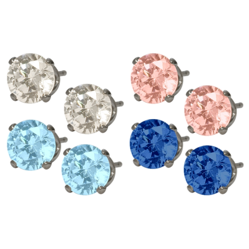 Elite Jewels 4 pairs of 6mm SWAROVSKI® Elements Genuine Sterling Silver Stud Earrings