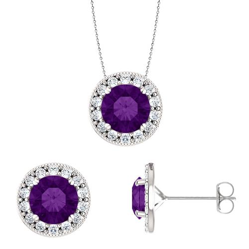 Elite Jewels 18 " Silver Amethyst 2.1 carat Necklace and Earrings Set