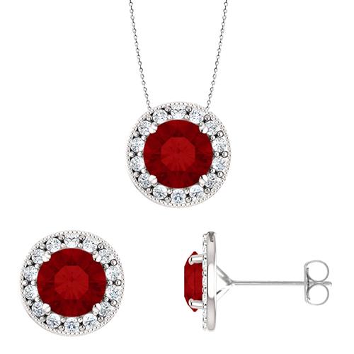 Elite Jewels 18 " Silver Created Ruby 3.6 carat Necklace and Earrings Set