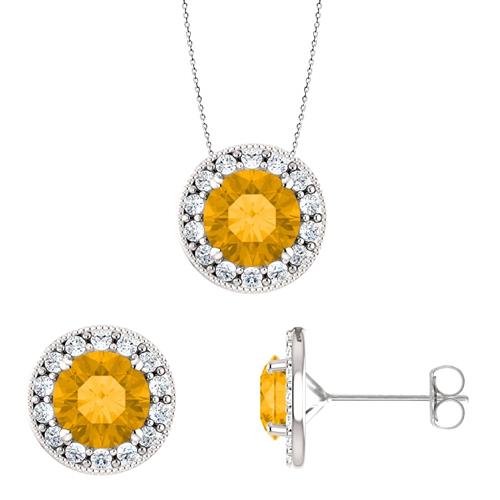 Elite Jewels 18 " Silver Citrine 2.55 carat Necklace and Earrings Set