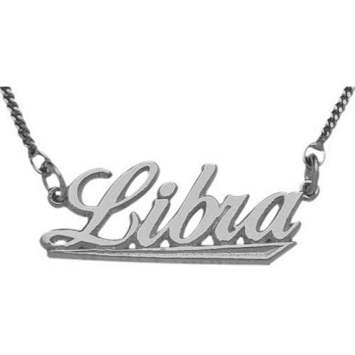 Elite Jewels 10K White Gold Libra Script Zodiac Pendant Sept 23 - Oct 23 with 18" chain