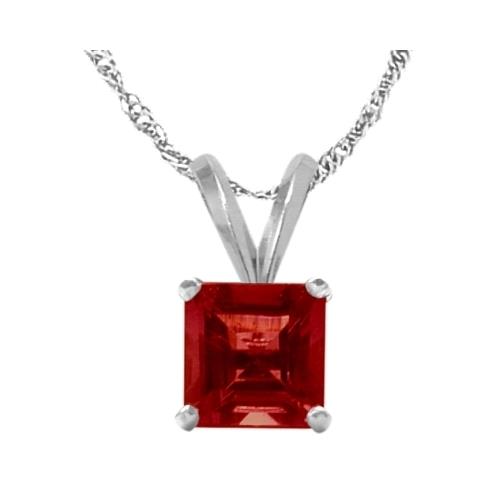 Elite Jewels 14 Karat White Gold 0.80tcw. 5mm Princess Cut Square Created Ruby Pendant