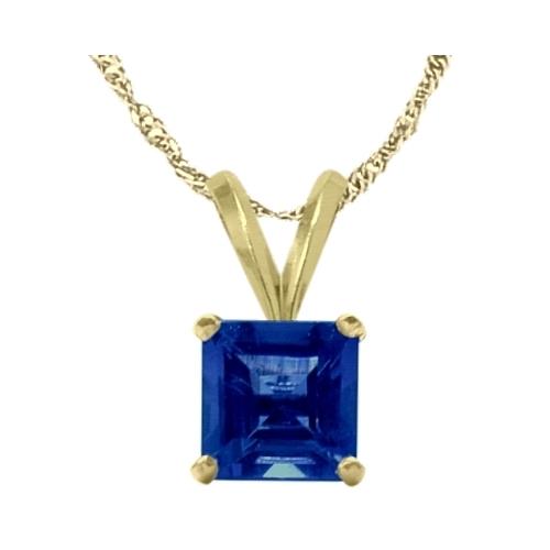 Elite Jewels 14 Karat Yellow Gold 0.60tcw. 5mm Princess Cut Square Created Sapphire Pendant