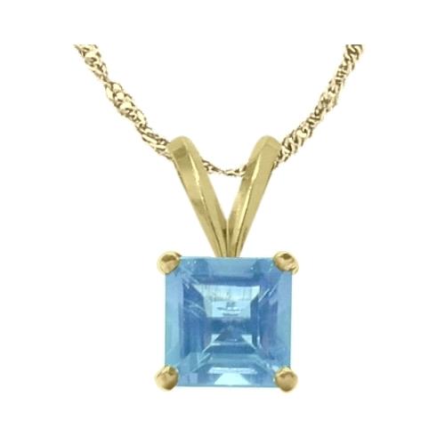 Elite Jewels 14 Karat Yellow Gold 0.75tcw. 5mm Genuine Princess Cut Square Blue Topaz Pendant