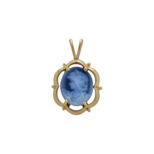 Fancy Elite Jewels 14 Karat Yellow Gold Blue Agate Cameo Pendant with 18" chain