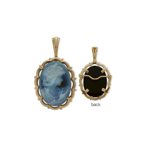 Elite Jewels 14 Karat Yellow Gold Blue Agate Cameo Pendant with 18" chain