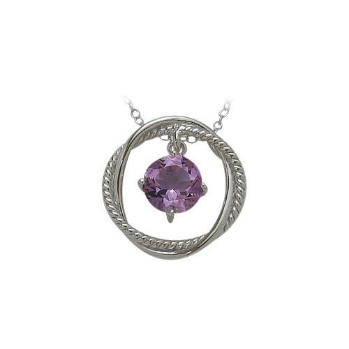 Ladies Elite Jewels Silver Free Moving Amethyst Pendant with 18 inch chain