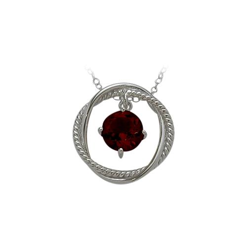 Ladies Elite Jewels Silver Free Moving Garnet Pendant with 18 inch chain