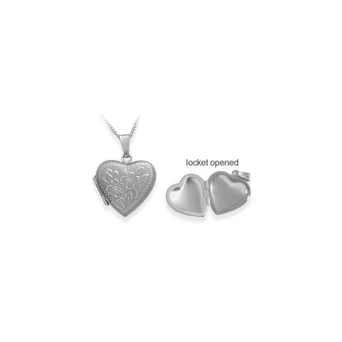 White Gold Heart Locket with 18" Chain