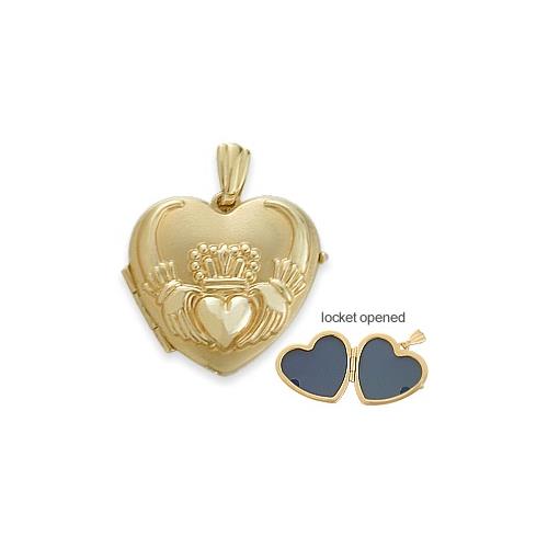 Ladies Yellow Gold Heart Celtic Claddagh Pendant Locket with 18 Inch Chain