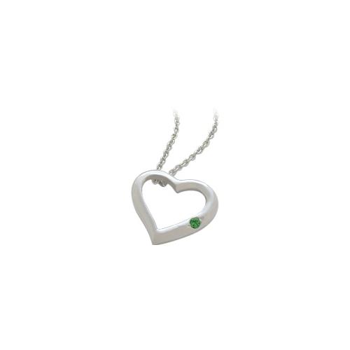 Sterling Silver Created Emerald Heart Pendant with 18 inch chain