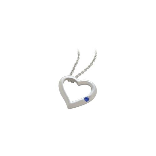 Sterling Silver Genuine Sapphire Heart Pendant with 18 inch chain