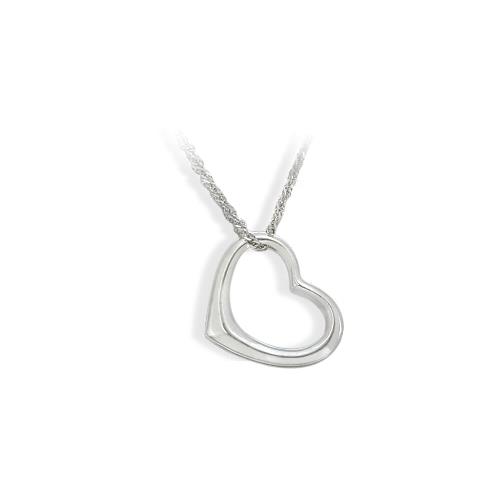Ladies Designer 18 Karat White Gold Floating Heart Pendant with Chain - 18