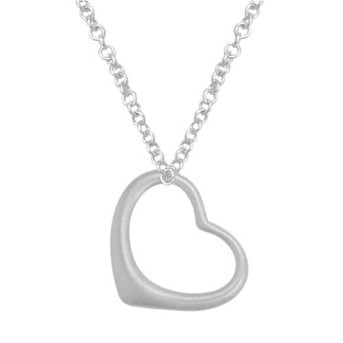 Ladies Sterling Silver Satin Finish Floating Heart Pendant with 18" Chain