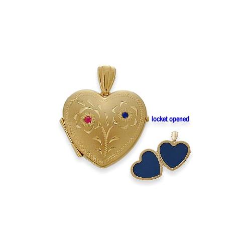 Elite Jewels 10 Karat Yellow Gold Ruby & Sapphire Heart Locket with Design with 18 Inch Chain