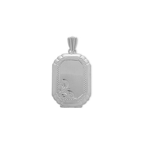 Sterling Silver Rectangle Shaped Locket with Diamond Cut Pattern with Chain - 18