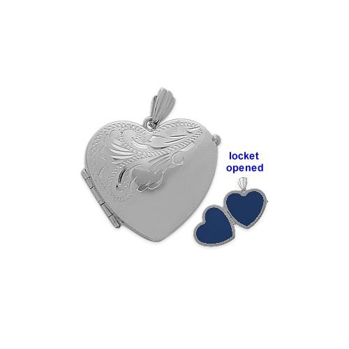 Sterling Silver Heart Shaped Locket with Diamond Cut Pattern with Chain - 18