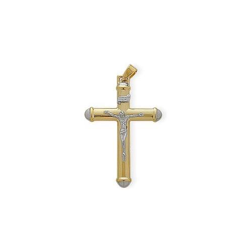 Large Religious Two-Tone High Polish Crucifix Cross with 18 Inch Chain