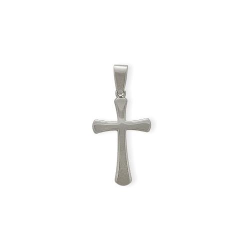 Religious White Gold Domed High Polish Crucifix Cross with 18 Inch Chain