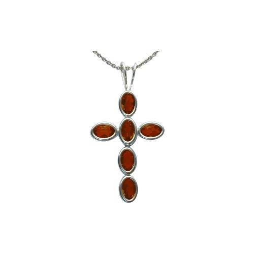 Sterling Silver Genuine Garnet Oval Cross with 18 inch chain