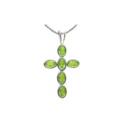 Sterling Silver Genuine Peridot Oval Cross with 18 inch chain