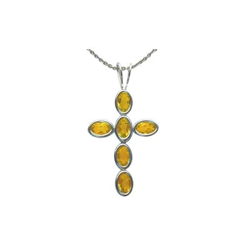 Sterling Silver Genuine Citrine Oval Cross with 18 inch chain