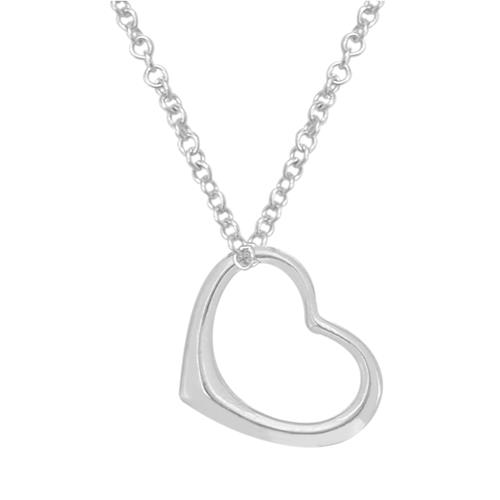 Ladies Designer Sterling Silver Floating Heart Pendant with Chain - 18