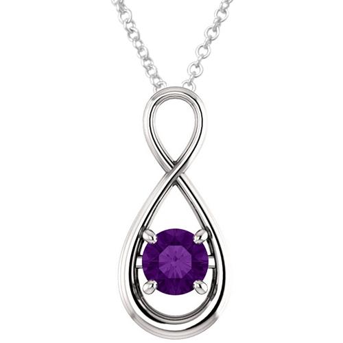 Sterling Silver 0.70 tcw. Genuine 6mm Amethyst Infinity Pendant with 18" Chain