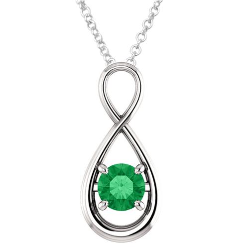 Sterling Silver 0.80 tcw. Created 6mm Emerald Infinity Pendant with 18" Chain